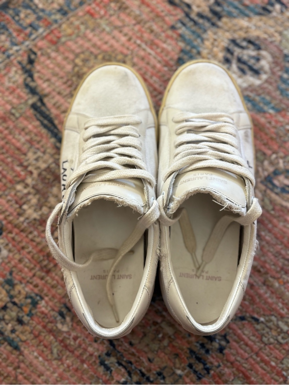Saint Laurent Off-White Canvas Low-Top Sneakers with Gum Sole - Picture 2 of 6